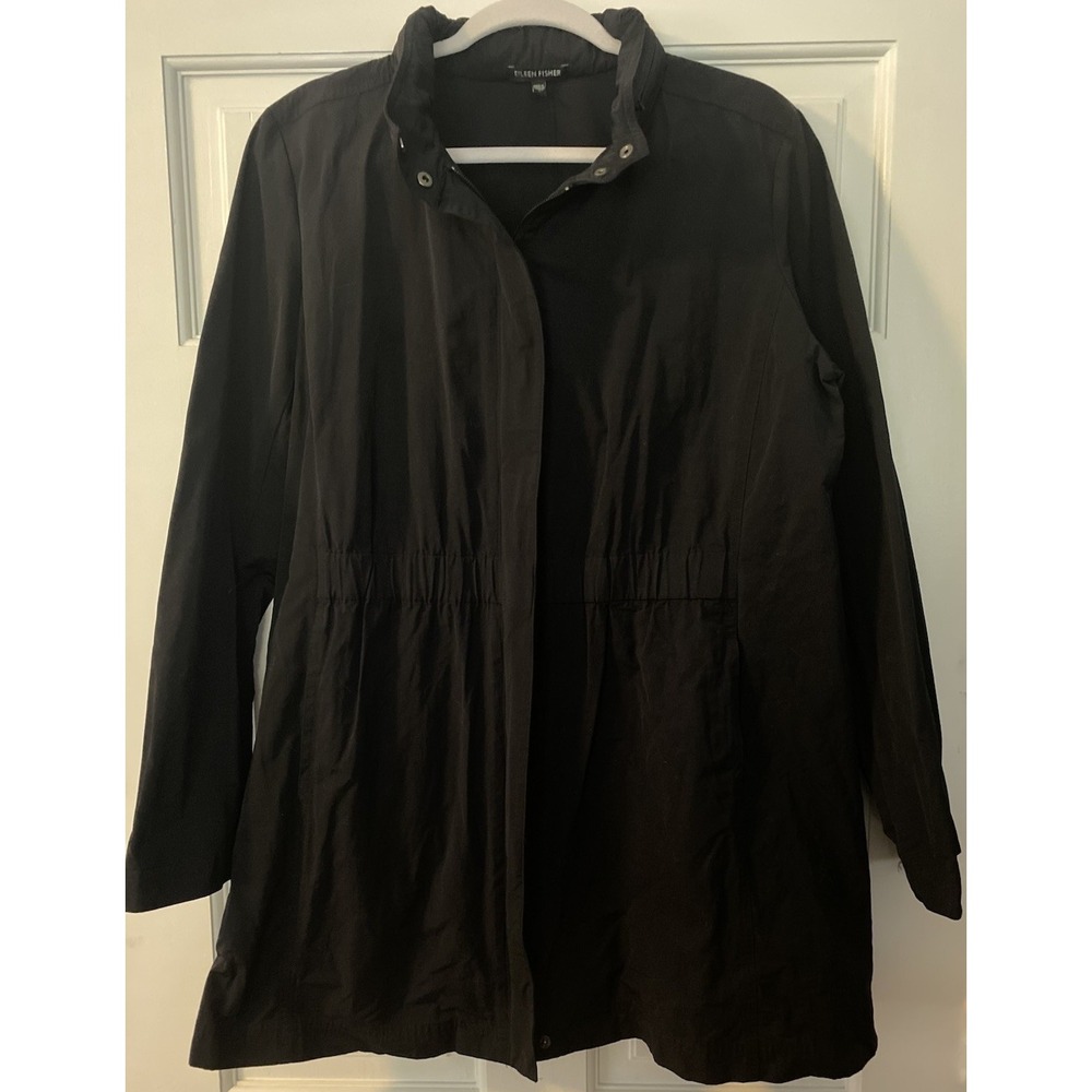 Eileen Fisher SZ Lrg Black Standard Collar Coat/Jacket Recycled Nylon RN78121